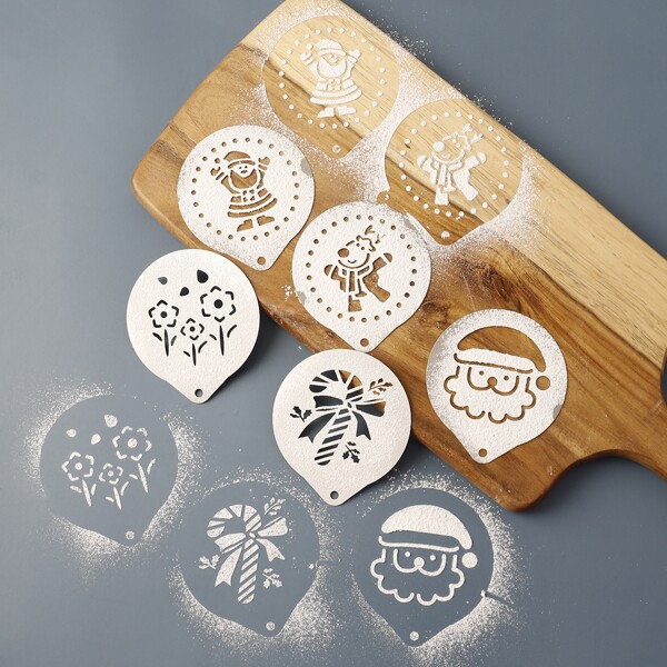 

5pcs Christmas Latte Art Mold, Silver