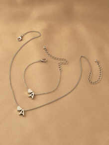 Heart & Letter Charm Necklace & Bracelet - Silver - View 2