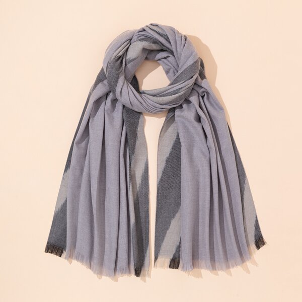 

Color Block Fringe Hem Scarf, Grey