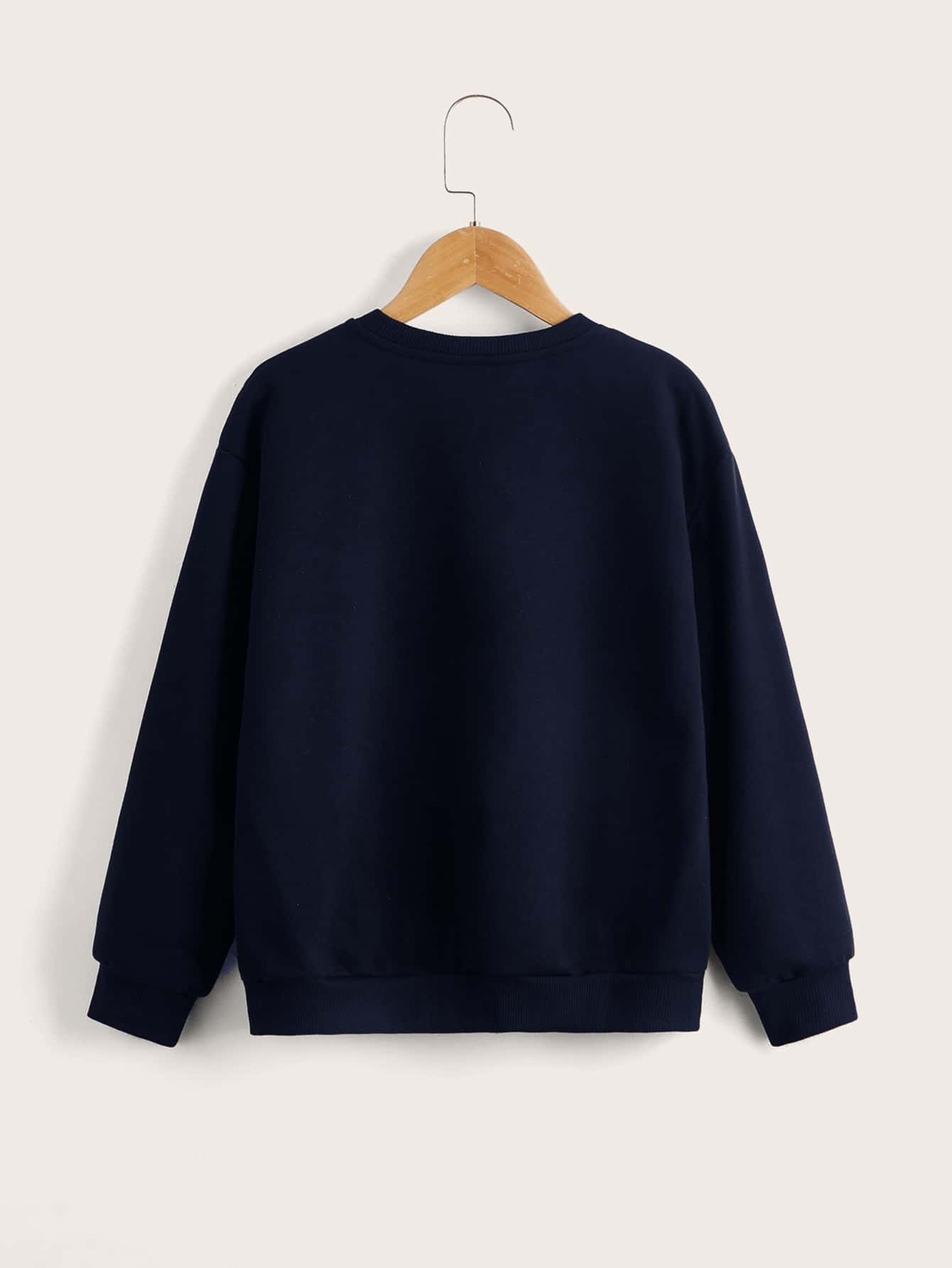 SHEIN Tween Boys' Skull Pattern Hooded Pullover Sweatshirt, Suitable For Daily Wear In Spring And Autumn - Navy Blue - View 2