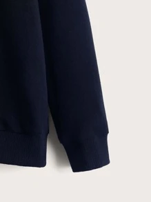 SHEIN Tween Boys' Skull Pattern Hooded Pullover Sweatshirt, Suitable For Daily Wear In Spring And Autumn - Navy Blue - View 4