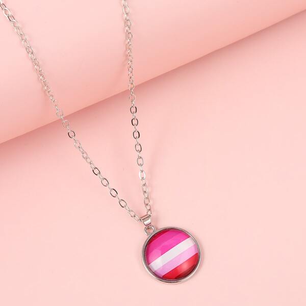 

Striped Round Pendant Necklace, Multicolor