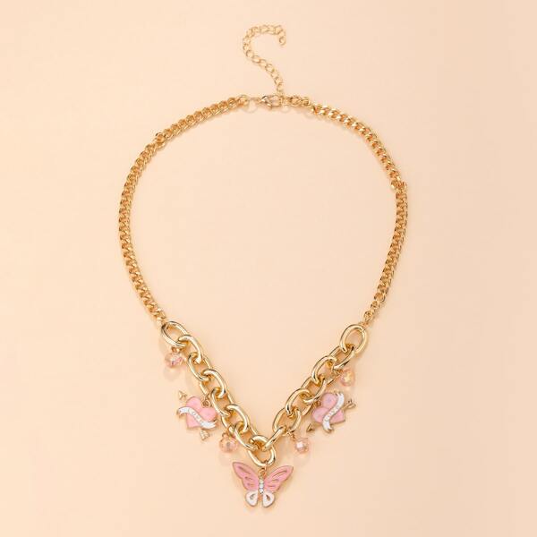 

Butterfly Pendant Chain Necklace, Multicolor