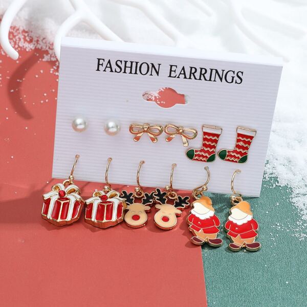 

6pairs Christmas Socks Decor Earrings, Multicolor