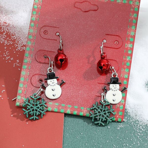 

3pairs Christmas Snowman Decor Drop Earrings, Multicolor