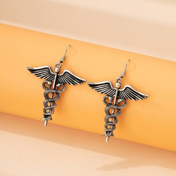 

Serpentine Decor Drop Earrings, Antique silver