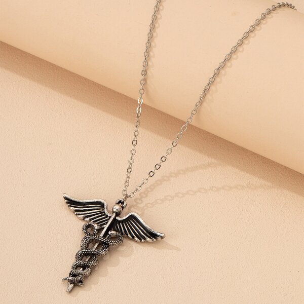 

Snake Decor Pendant Necklace, Antique silver