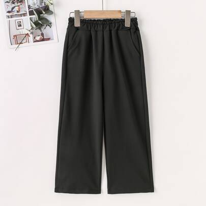 Girls Frilled Waist Slant Pockets Trousers