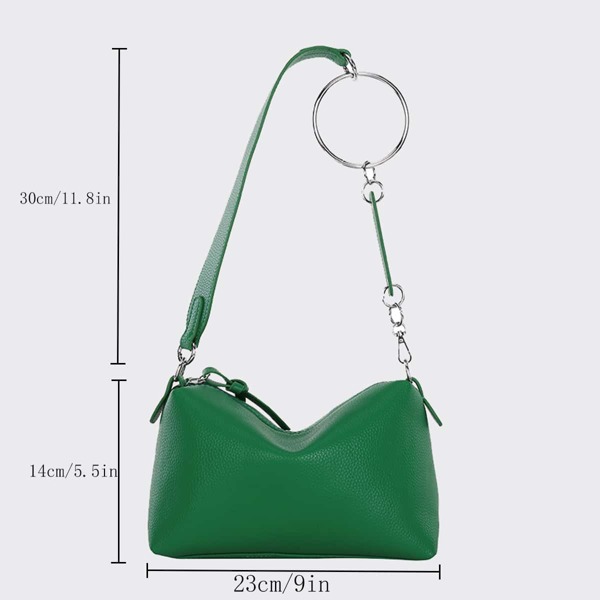 

Textured Ring Decor Shoulder Bag, Green