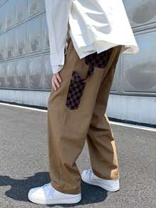 Manfinity Loose Men's Checker Print Pants With Contrast Panel And Strap Details