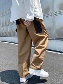 Manfinity Loose Men's Checker Print Pants With Contrast Panel And Strap Details