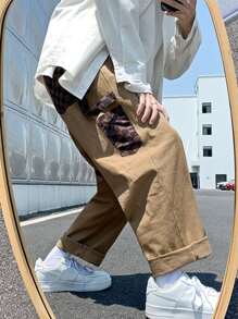 Manfinity Loose Men's Checker Print Pants With Contrast Panel And Strap Details