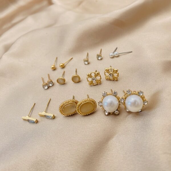 

9pairs Faux Pearl Decor Earrings, Multicolor