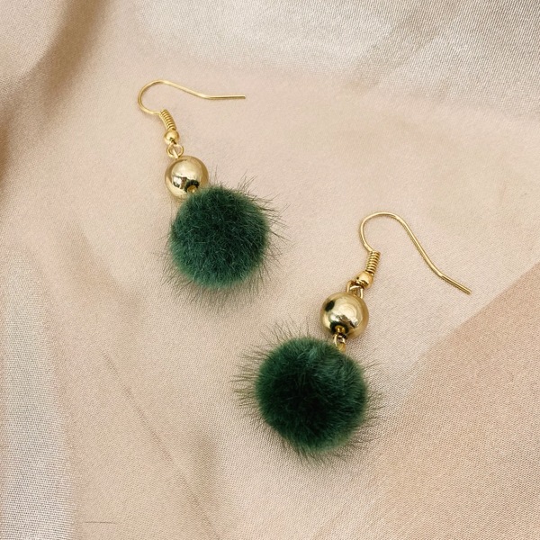

Pom-pom Drop Earrings, Green