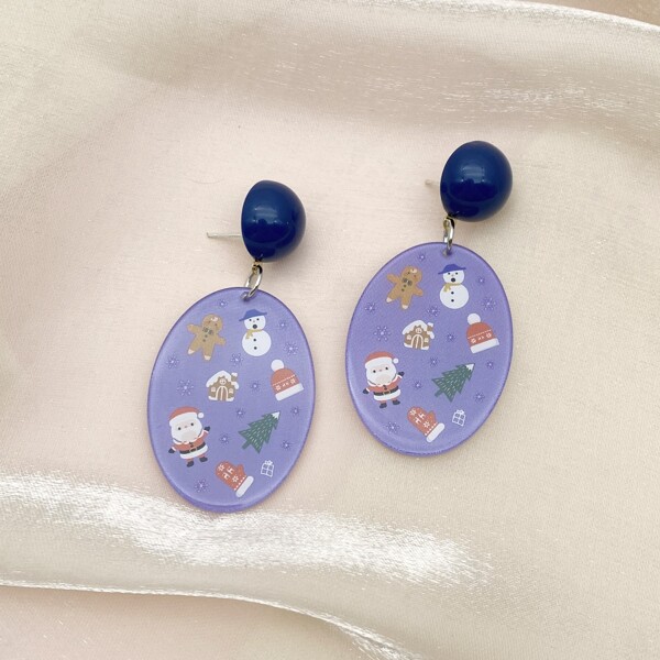 

Christmas Print Oval Drop Earrings, Mauve purple
