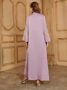 Al Najma Embroidery Flounce Sleeve Godet Kaftan Dress - Lilac Purple - View 2