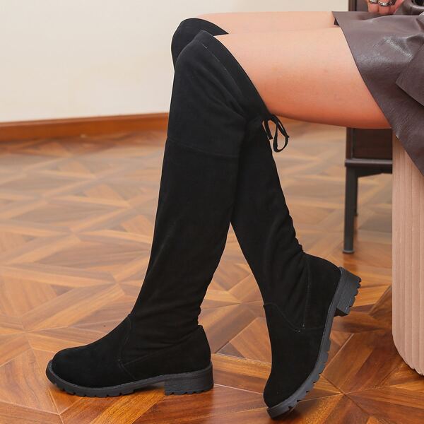 

Suede Slip On Riding Boots, Black
