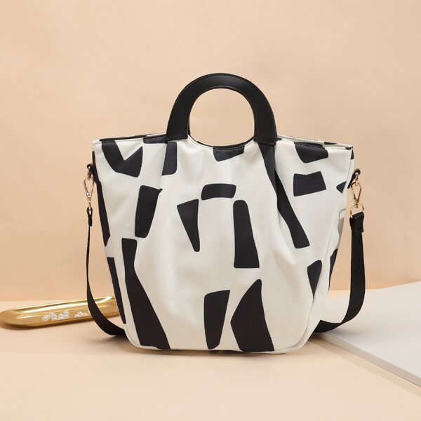 

Two Tone Top Handle Bag, Black and white