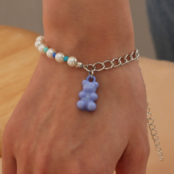 

Faux Pearl Decor Bear Charm Bracelet, Multicolor