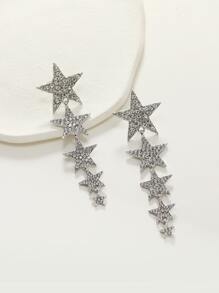 Rhinestone Star Drop Earrings - Silver - View 3