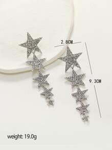 Rhinestone Star Drop Earrings - Silver - View 4