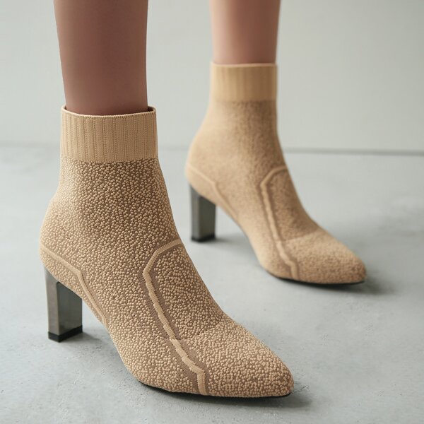 

Slip-On Chunky Heeled Sock Boots, Khaki