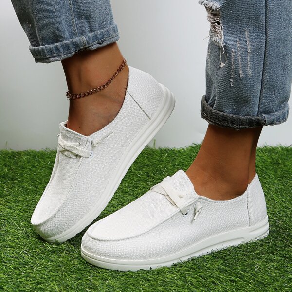 

Minimalist Canvas Lace Up Design Flats, White