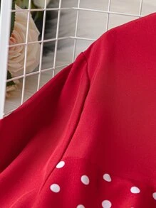 SHEIN LUNE Plus Polka Dot Round Neck Dress - Red - View 4