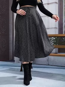 SHEIN Clasi Plus Dalmatian Print Skirt - Black - View 4