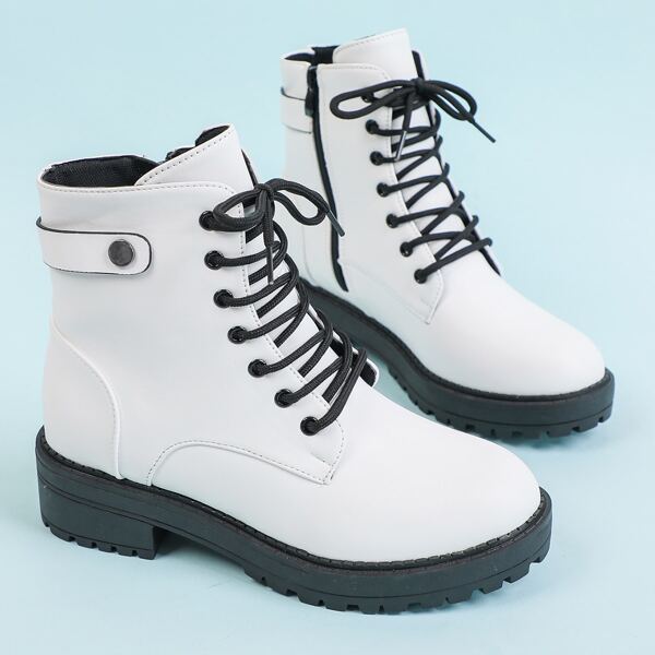 

Minimalist Side Zipper Combat Boots, White