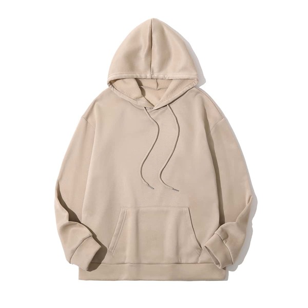 

Kangaroo Pocket Drawstring Thermal Hoodie, Apricot