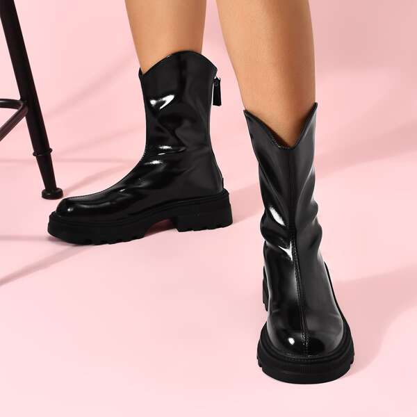 

Minimalist Back Zipper Classic Boots, Black