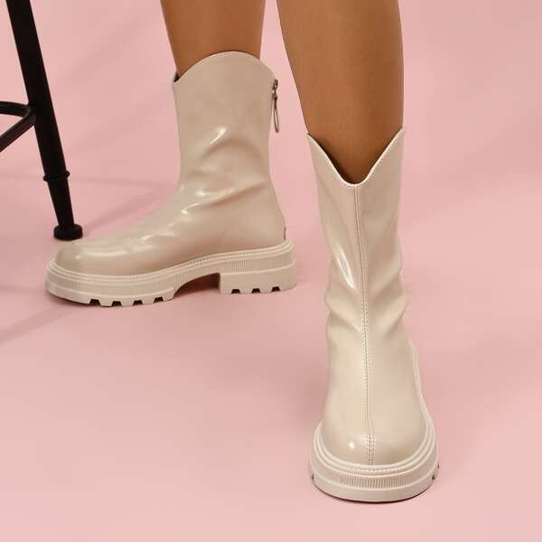 

Minimalist Back Zipper Classic Boots, Beige