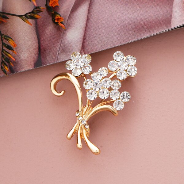 

Rhinestone Flower Brooch, Gold