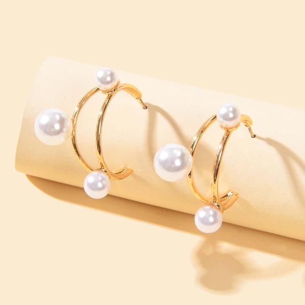 

Faux Pearl Decor Hoop Earrings, Gold