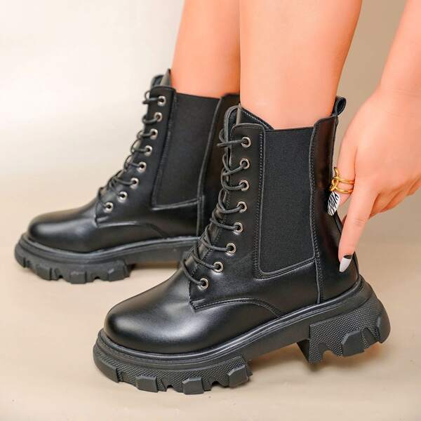 

Minimalist Lace Up Front Combat Boots, Black