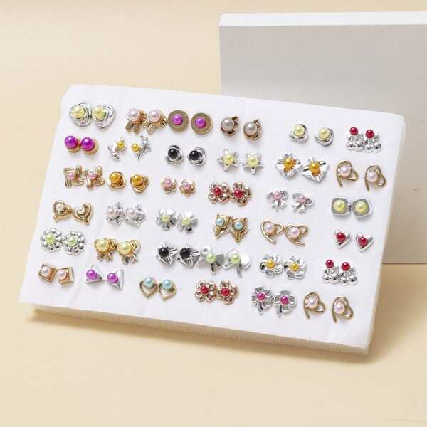 

36pairs Faux Pearl Decor Stud Earrings, Multicolor