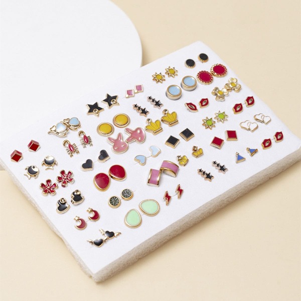 36pairs Random Lightning & Star Decor Stud Earrings, Gold