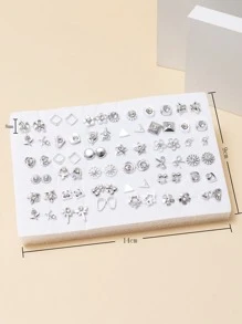 36 Pairs Assorted Men's Butterfly & Flower Heart Plastic Stud Earrings Set, Good For Gifts - Silver - View 4