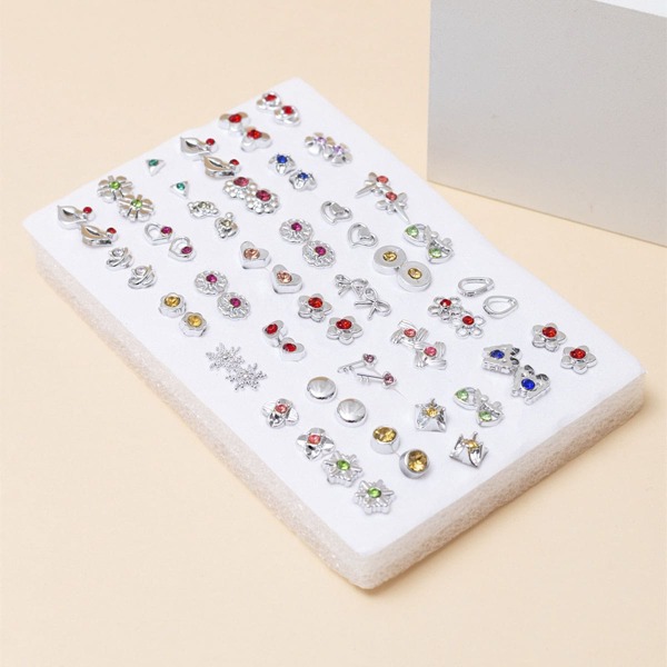 

36pairs Rhinestone Decor Stud Earrings, Silver