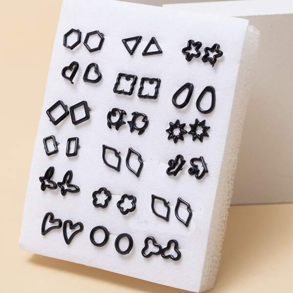 

18pairs Geo Decor Stud Earrings, Black