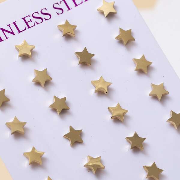 

12pairs Star Decor Stud Earrings, Gold