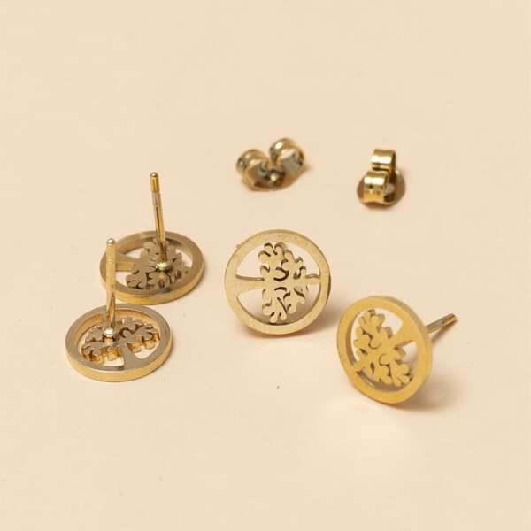 

12pairs Tree Decor Stud Earrings, Gold