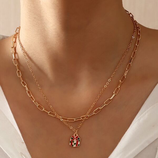 

Christmas Gift Pendant Layered Necklace, Multicolor