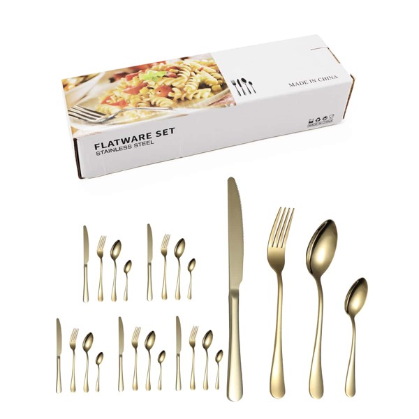 

24pcs Stainless Steel Cutlery Set, Gold