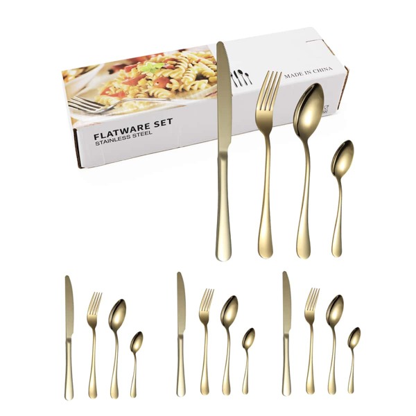 16pcs Stainless Steel Cutlery Set, Gold
