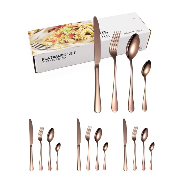 16pcs Stainless Steel Cutlery Set, Rose gold