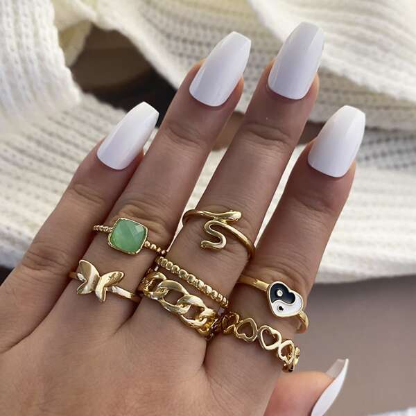 

6pcs Yin & Yang Decor Ring, Multicolor
