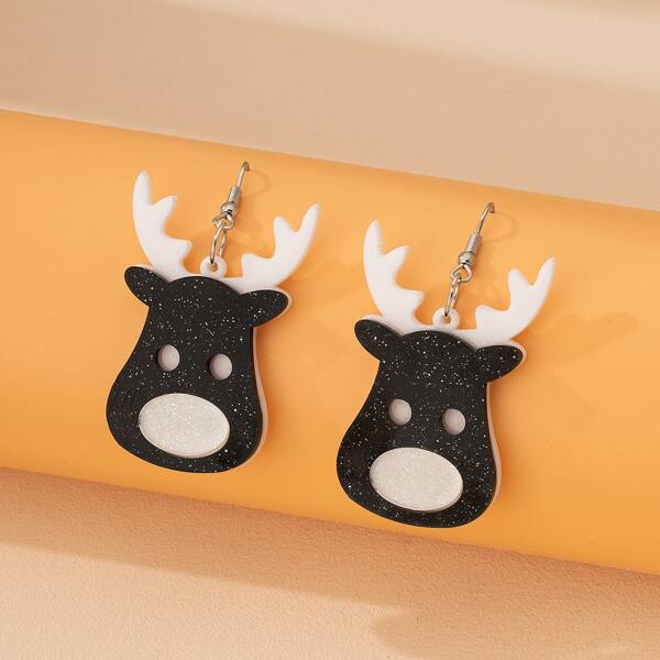 

Deer Drop Earrings, Black and white