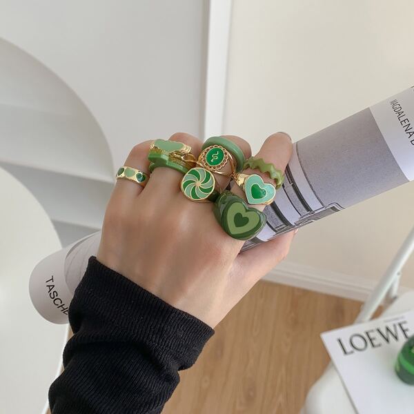 

9pcs Heart Decor Ring, Multicolor